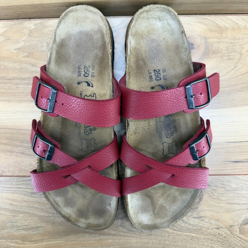 Birkenstock Birkis Nepal Sandals Womens 8 N EU 39 Red Birko Flor Slip On Slides
